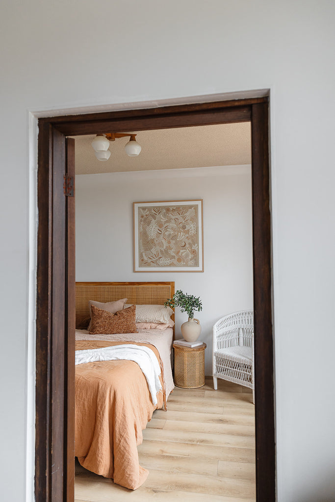 Aboriginal artwork by Wiradjuri artist Lauren Freestone, inspired by childhood memories along the coast — gathering banksia cones, shells, and treasures in gratitude to Mother Nature