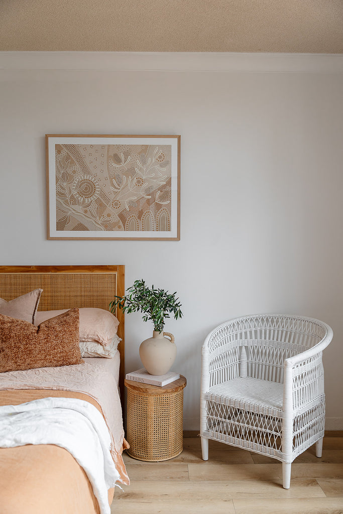 Eternal’ Aboriginal artwork by Wiradjuri artist Lauren Freestone, inspired by nature’s cycles — sun, moon, tides, rivers, and fire symbolising growth and renewal